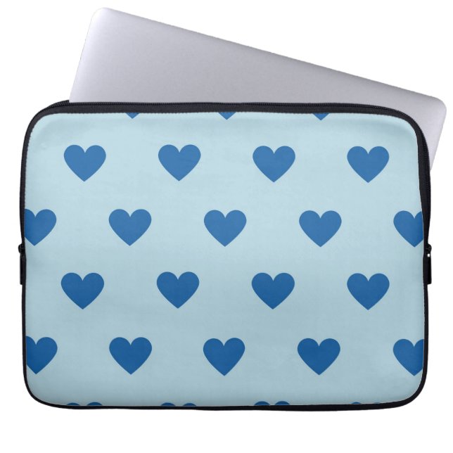 Blue Cute Simple Heart Patroon Laptop Sleeve (Voorkant)