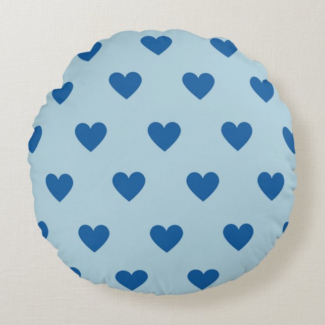Blue Cute Simple Heart Patroon Rond Kussen (Voorkant)