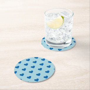 Blue Cute Simple Heart Patroon Ronde Kartonnen Onderzetter