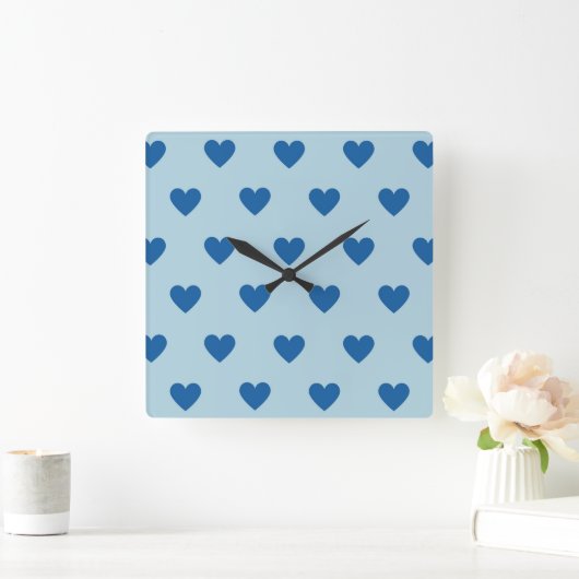 Blue Cute Simple Heart Patroon Vierkante Klok (Huis)