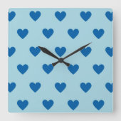 Blue Cute Simple Heart Patroon Vierkante Klok (Voorkant)