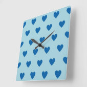 Blue Cute Simple Heart Patroon Vierkante Klok (Hoek)