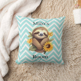 Blue Cute Sloth met zonnebloemen op maat Kussen