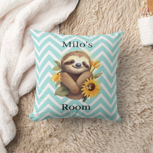 Blue Cute Sloth met zonnebloemen op maat Kussen (Deken)