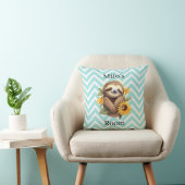 Blue Cute Sloth met zonnebloemen op maat Kussen (Stoel)