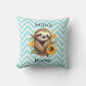 Blue Cute Sloth met zonnebloemen op maat Kussen (Voorkant)