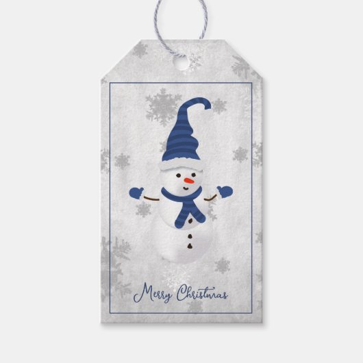 Blue Cute Sneeuwman Holiday Gift Label Cadeaulabel (Voorkant)