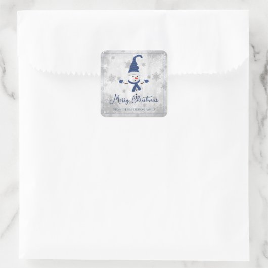 Blue Cute Sneeuwman Kerst sticker (Tas)
