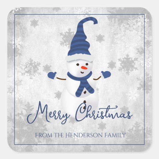 Blue Cute Sneeuwman Kerst sticker (Voorkant)