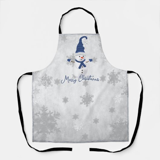 Blue Cute Sneeuwman Vakantie Schort (Voorkant)