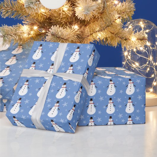 Blue Cute Snowman Snowflake Kerstmis Cadeaupapier (Feestdagen)