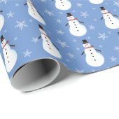 Blue Cute Snowman Snowflake Kerstmis Cadeaupapier (Rol Hoek)