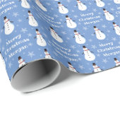 Blue Cute Snowman Snowflake Merry kerstnaam Cadeaupapier (Rol Hoek)