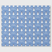Blue Cute Snowman Snowflake Merry Kerstry Cadeaupapier (Vlak)