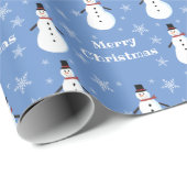 Blue Cute Snowman Snowflake Merry Kerstry Cadeaupapier (Rol Hoek)