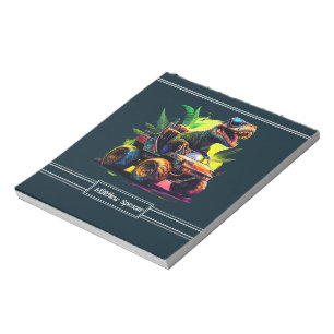 Blue Cute T-Rex Riding Monster Truck Dinosaur Name Notitieblok