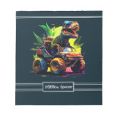 Blue Cute T-Rex Riding Monster Truck Dinosaur Name Notitieblok (Voorkant)