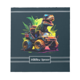 Blue Cute T-Rex Riding Monster Truck Dinosaur Name Notitieblok