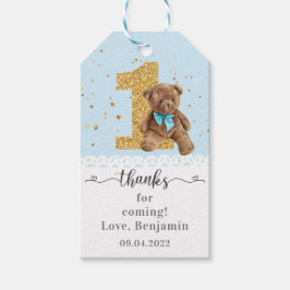Blue Cute Teddy Bear 1e verjaardag Cadeaulabel
