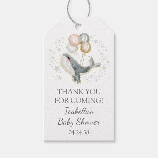 Blue Cute Whale Baby shower Cadeaulabel (Voorkant)