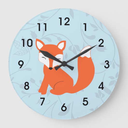 Blue Cute Woodland Baby Fox Grote Klok (Voorkant)