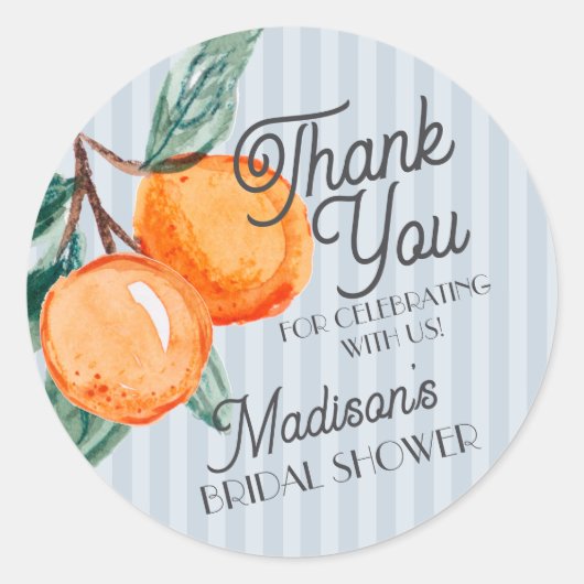 Blue Cutie Main Squeeze Citrus Bruiloft Favorietje Ronde Sticker (Voorkant)