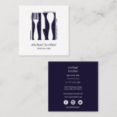 Blue Cutlery Chef Catering Restaurant Sociale medi Vierkante Visitekaartje (Voorkant / Achterkant)