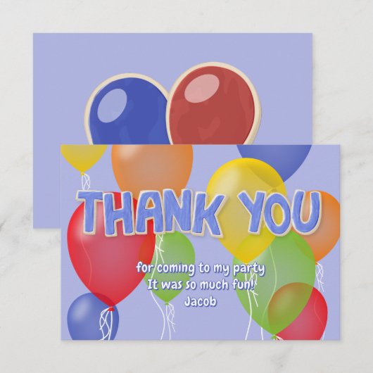 Blue Cutout Cookies Ballonnen Verjaardag Bedankt (Voorkant / Achterkant)