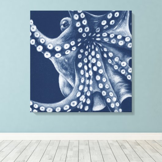 Blue Cyan Octopus Art Canvas Afdruk (Insitu (Houten vloer))