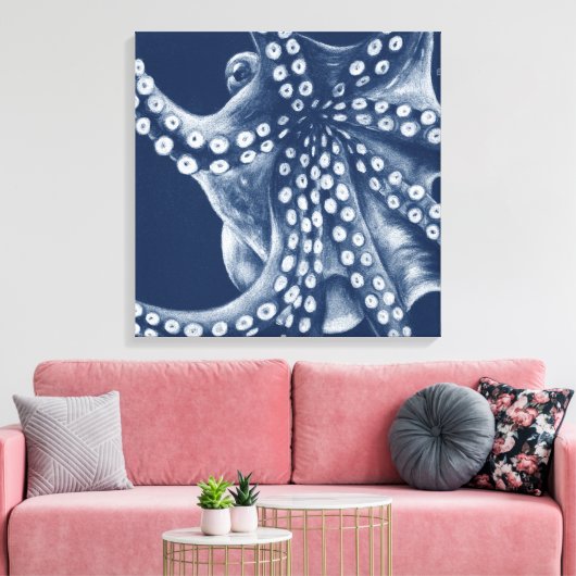 Blue Cyan Octopus Art Canvas Afdruk (Insitu (Woonkamer))