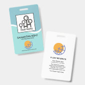 Blue Cyan Waves Foto Sjabloon ID Badge (Voor- en achterkant)