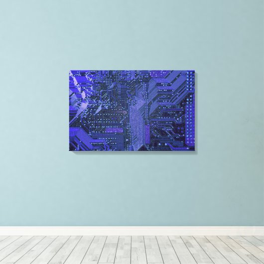 Blue Cyber Circuit Board Tech Art Electronics Canvas Afdruk (Insitu (Houten vloer))