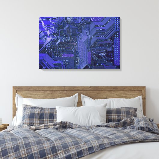 Blue Cyber Circuit Board Tech Art Electronics Canvas Afdruk (Insitu (Slaapkamer))
