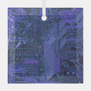 Blue Cyber Circuit Board Tech Art Electronics Glas Ornament