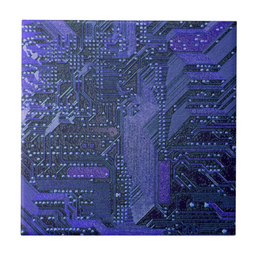 Blue Cyber Circuit Board Tech Art Electronics Tegeltje (Voorkant)