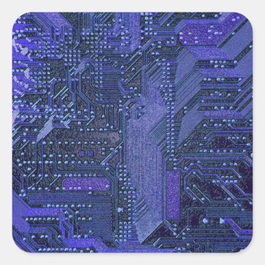 Blue Cyber Circuit Board Tech Art Electronics Vierkante Sticker (Voorkant)