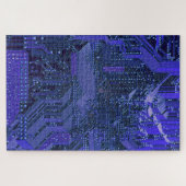 Blue Cyber Circuit Board Tech Electronics Legpuzzel (Horizontaal)