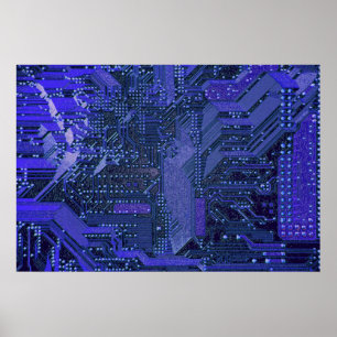 Blue Cyber Circuit Board Tech Electronics Poster