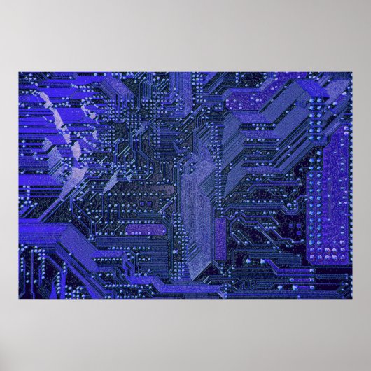 Blue Cyber Circuit Board Tech Electronics Poster (Voorkant)