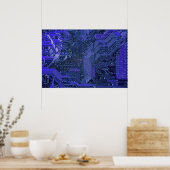 Blue Cyber Circuit Board Tech Electronics Poster (Keuken)