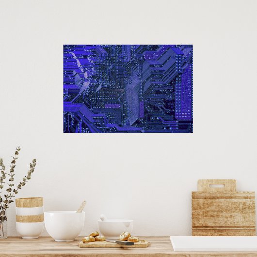 Blue Cyber Circuit Board Tech Electronics Poster (Keuken)