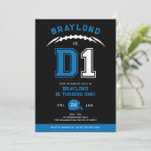 Blue D1 Amerikaans Football eerste verjaardag Kaart (Staand voorkant)