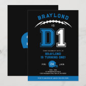 Blue D1 Amerikaans Football eerste verjaardag Kaart (Voorkant / Achterkant)