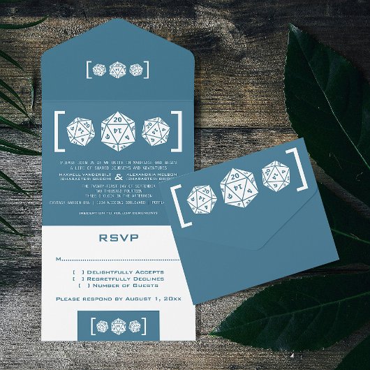 Blue D20 Dice Gamer All in One Wedding Invite All In One Uitnodiging