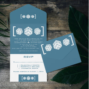 Blue D20 Dice Gamer All in One Wedding Invite Uitnodiging