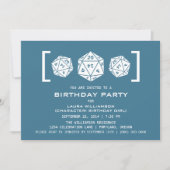Blue D20 Dice Gamer Birthday Party Invite Kaart (Voorkant)