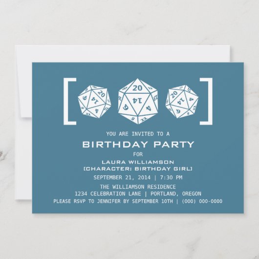 Blue D20 Dice Gamer Birthday Party Invite Kaart (Voorkant)
