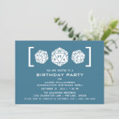 Blue D20 Dice Gamer Birthday Party Invite Kaart (Staand voorkant)