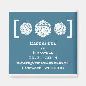 Blue D20 Dice Gamer Wedding Info Magnet v2 (Voorkant)