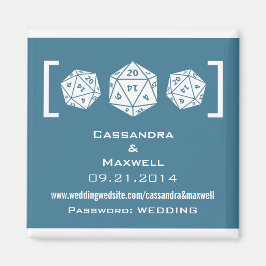 Blue D20 Dice Gamer Wedding Info Magnet v2